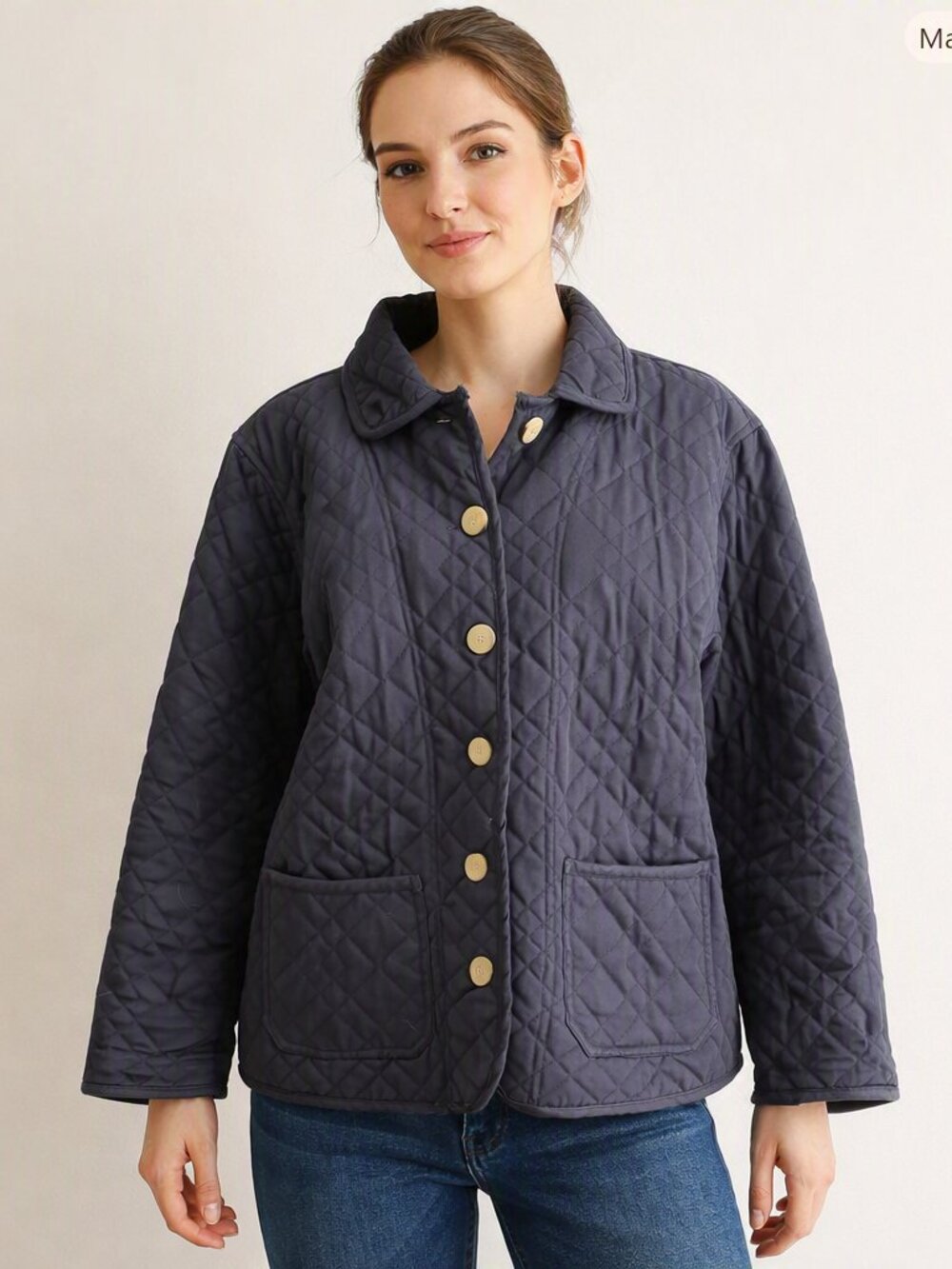 Keren Hart Navy Quilted Jacket Size Medium Vintage